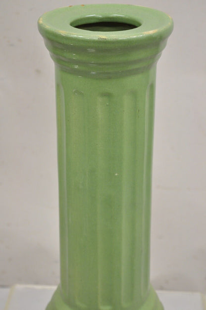 Antique Art Nouveau Green Glazed Ceramic Column Planter Pedestal Base