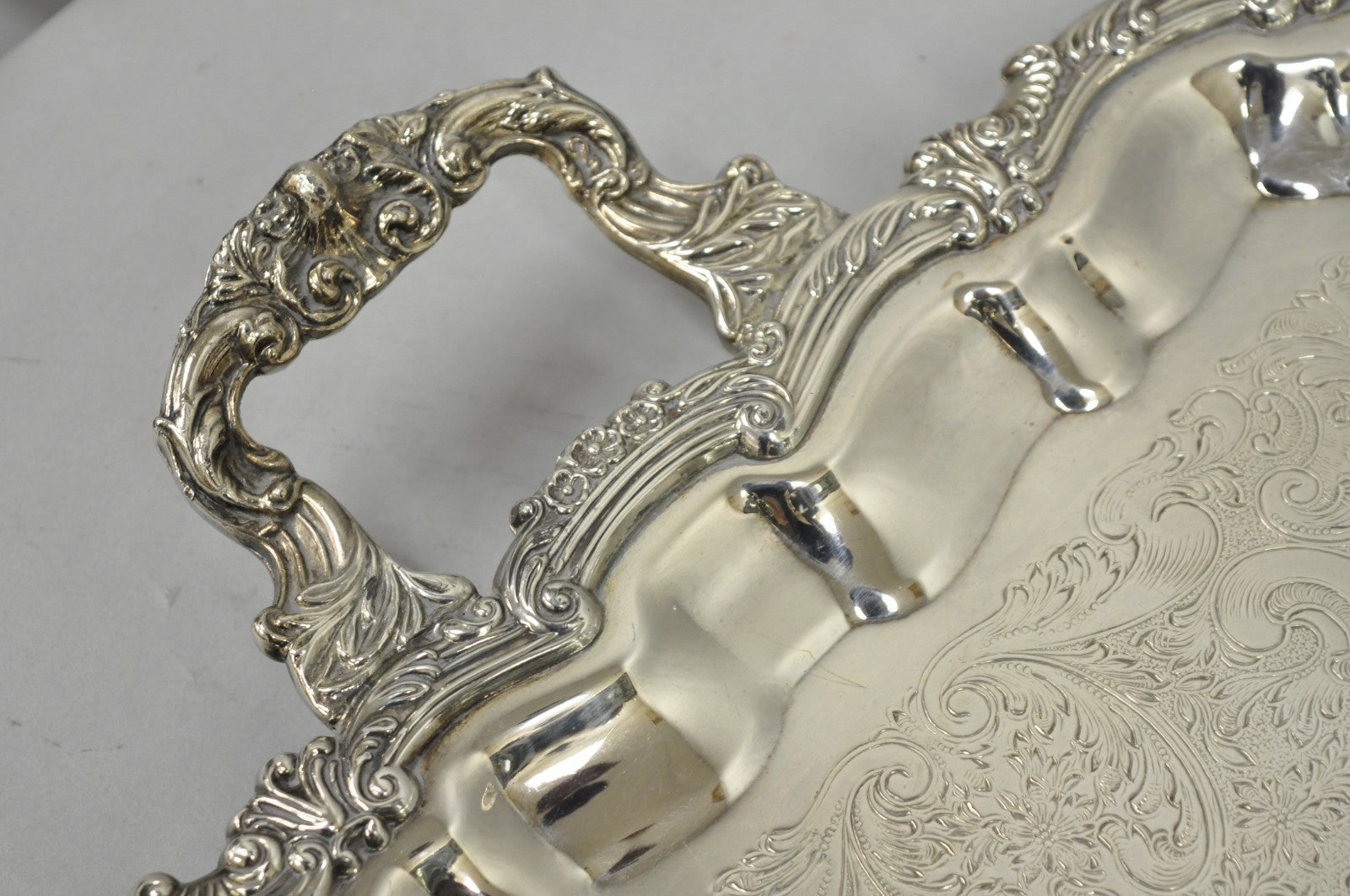 Vintage Victorian Silver Plated Rectangular Twin Handle Footed Bar Serving Tray