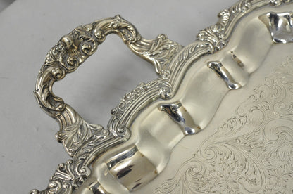 Vintage Victorian Silver Plated Rectangular Twin Handle Footed Bar Serving Tray