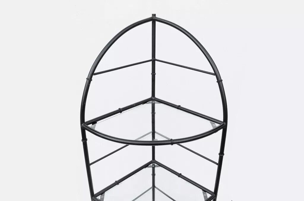 Vintage Hollywood Regency Iron Metal Faux Bamboo Corner Bakers Rack Etagere