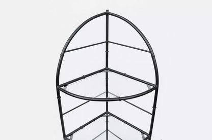 Vintage Hollywood Regency Iron Metal Faux Bamboo Corner Bakers Rack Etagere