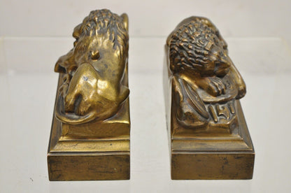 Antique Swiss Guard Bronze Lion Bookends Helvetiorum Fidei AC Virtuti "JB 1570"
