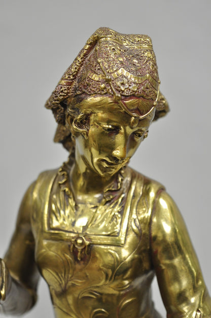 Antique French Victorian 18" Bronze Maiden Sculpture after Adrien Etienne Gaudez