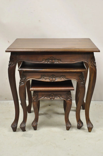 Vintage French Rococo Baroque Style Mahogany Nesting Side Tables - Set of 3