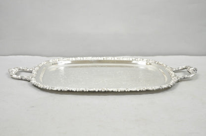 Vintage Gorham YC1466 Silver Plated Floral Repousse Bar Serving Tray w Handles