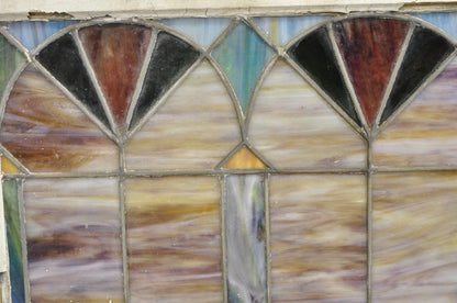 Antique Victorian Stained Leaded Glass Blue Green 24x48 "Fan" Window Transom