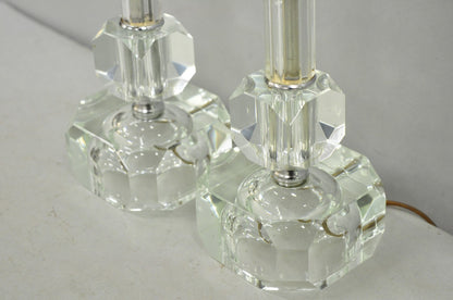 Vintage Art Deco Glass Column Candlestick Small Boudoir Vanity Bedroom Lamp Pair