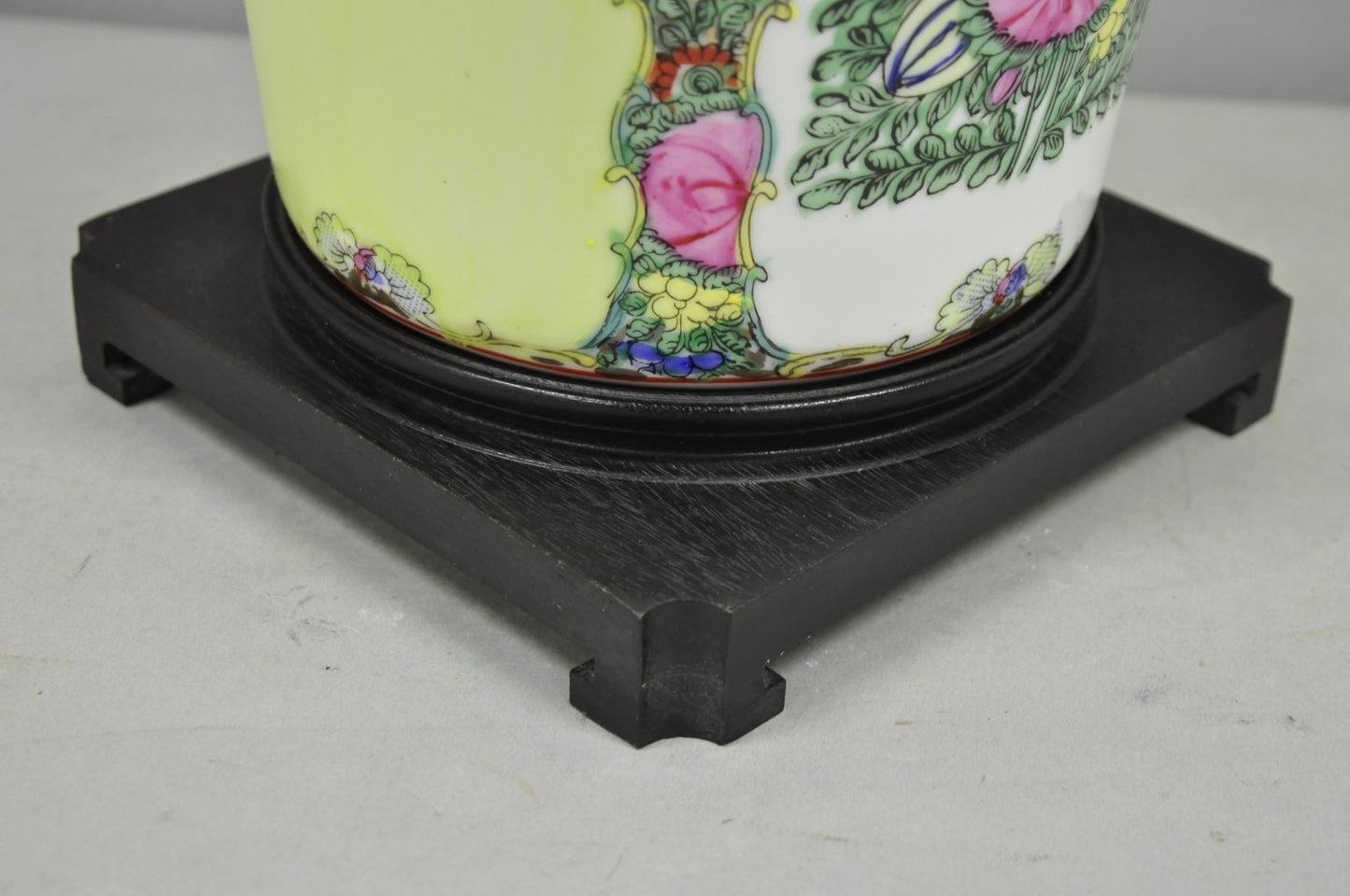 Vintage Chinese Porcelain Jardiniere Vase Hand Painted Green White Table Lamp