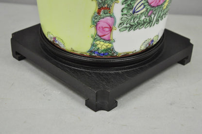 Vintage Chinese Porcelain Jardiniere Vase Hand Painted Green White Table Lamp