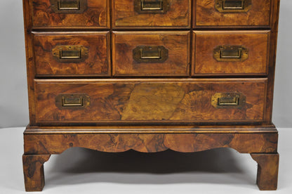 Vintage Italian Olive Wood Veneer Campaign Chest of Drawers Cabinet Side Table