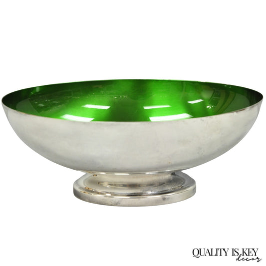 Vintage Wallace 9100 Modern Green Enamel Silver Plated Oval Serving Fruit Bowl