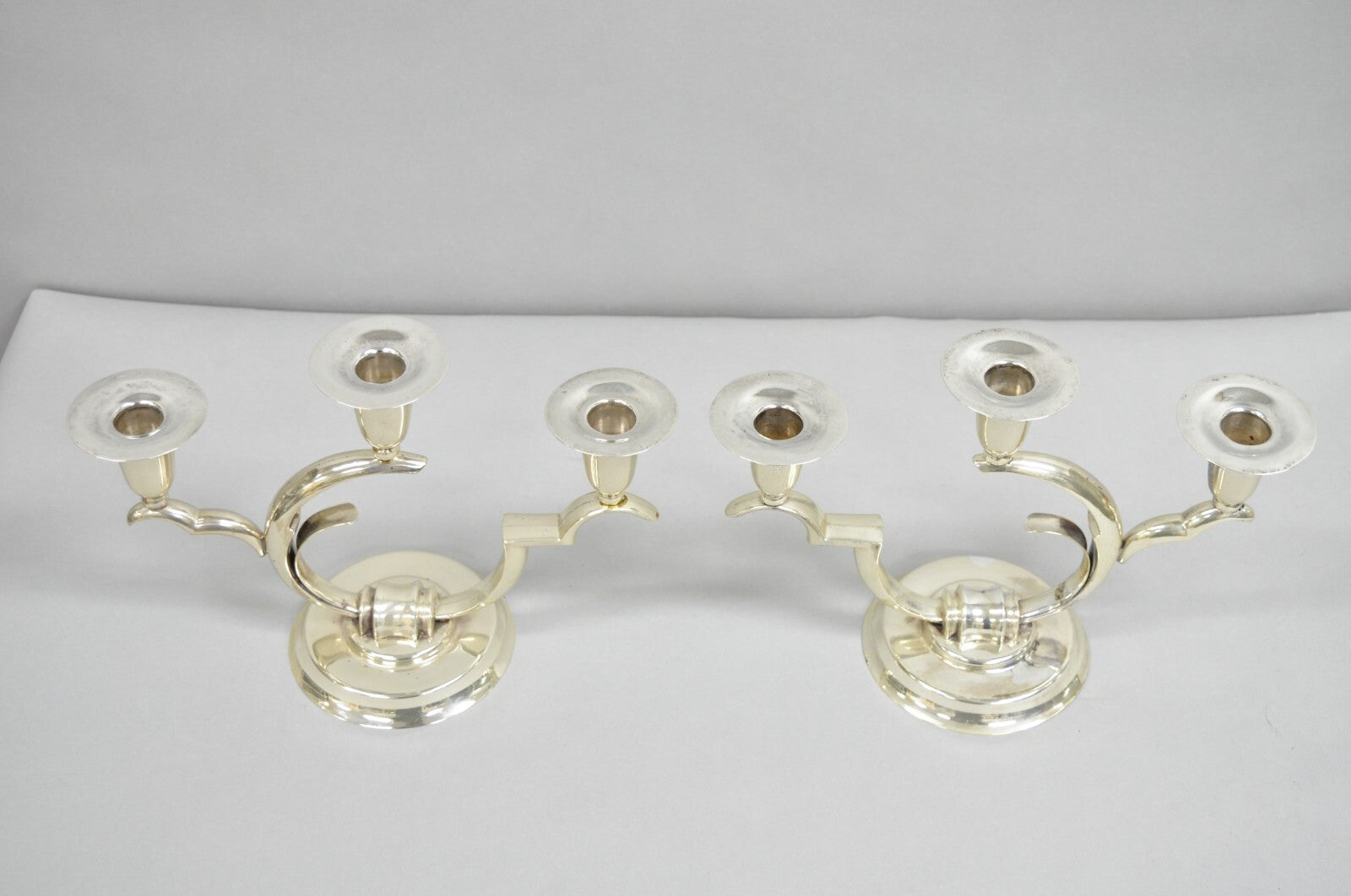 Salvador de la Serna Art Deco Sculptural 925 Sterling Silver Candlestick - Pair