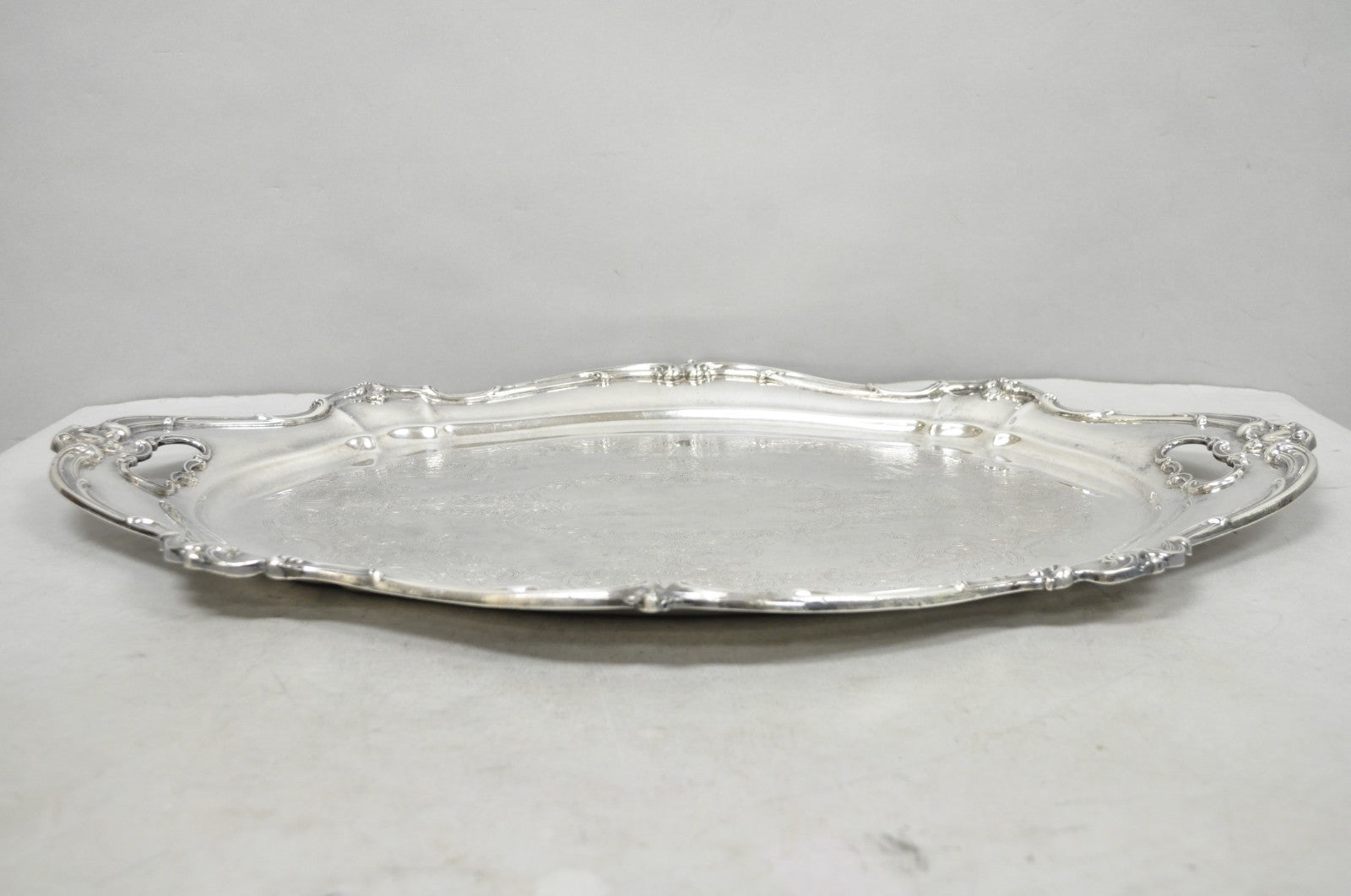Antique Gorham Silver Plated Victorian Oval Butlers Serving Platter Bar Tray