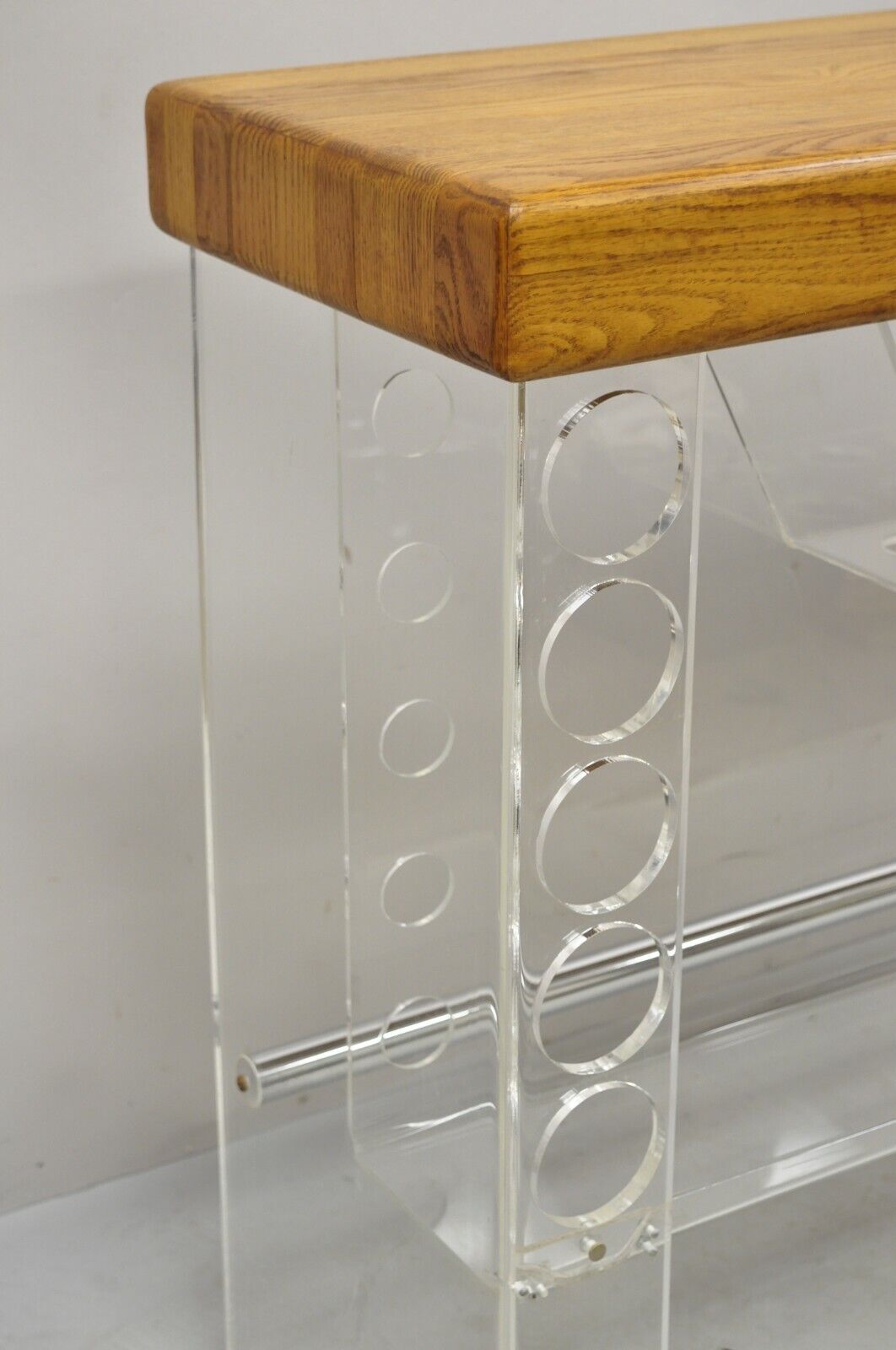 Mid Century Modern Lucite and Oak Wood Butcher Block Top Wine Bar Table