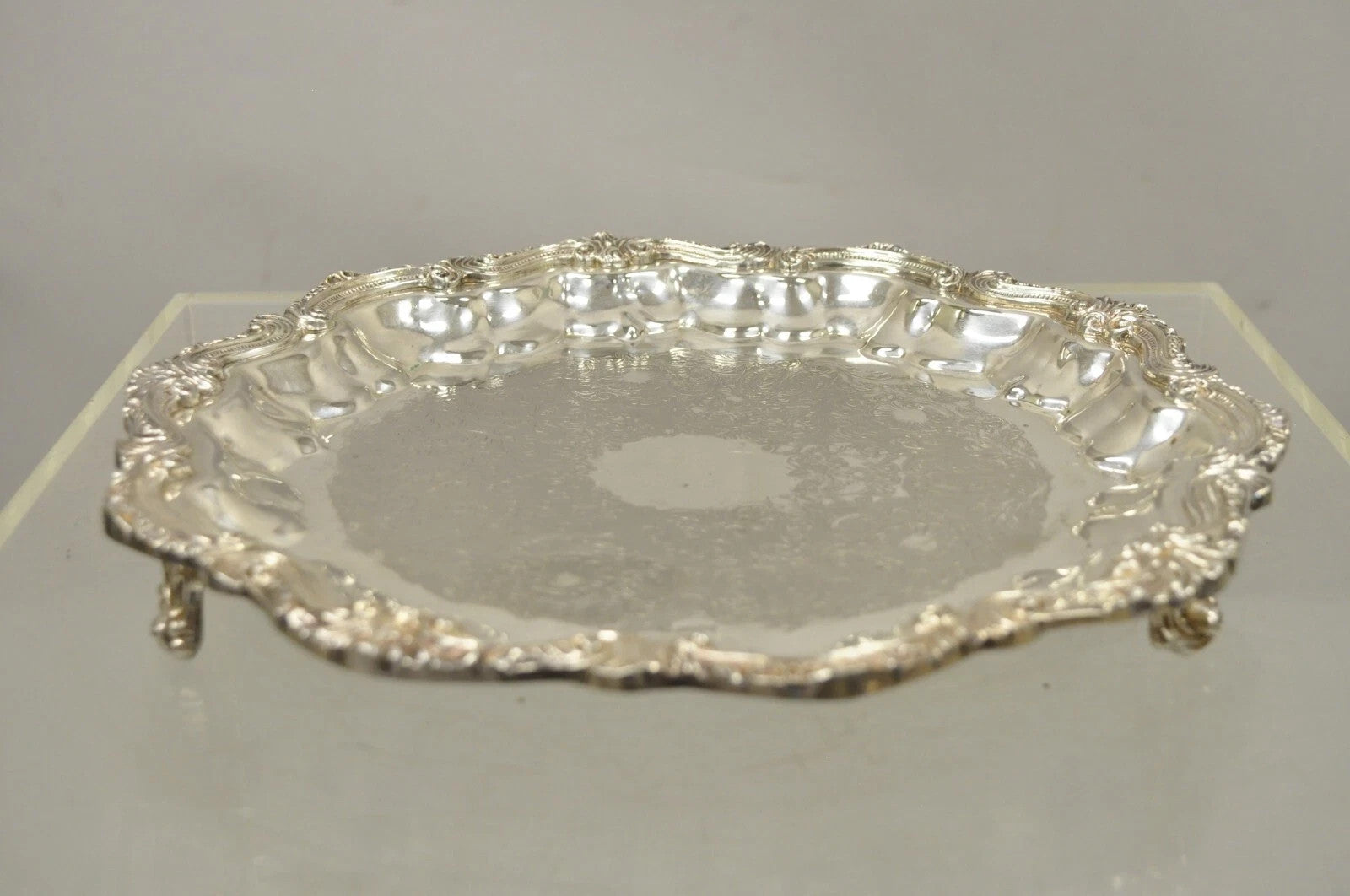 Vintage English Silver Mfg Regency Style Silver Plated 12" Trinket Platter Tray