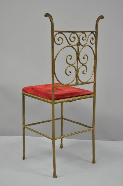 Antique Italian or Spanish Hollywood Regency Gold Iron Gothic Small Side Chair