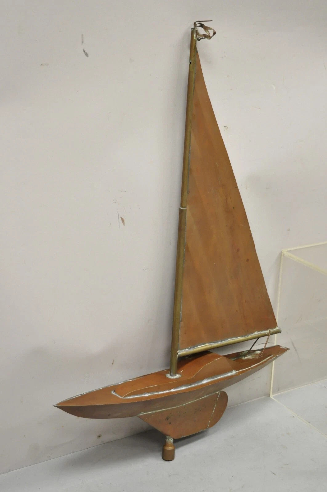 Vintage Folk Art Copper Sailboat Ship 38" Weathervane Hand Crafted
