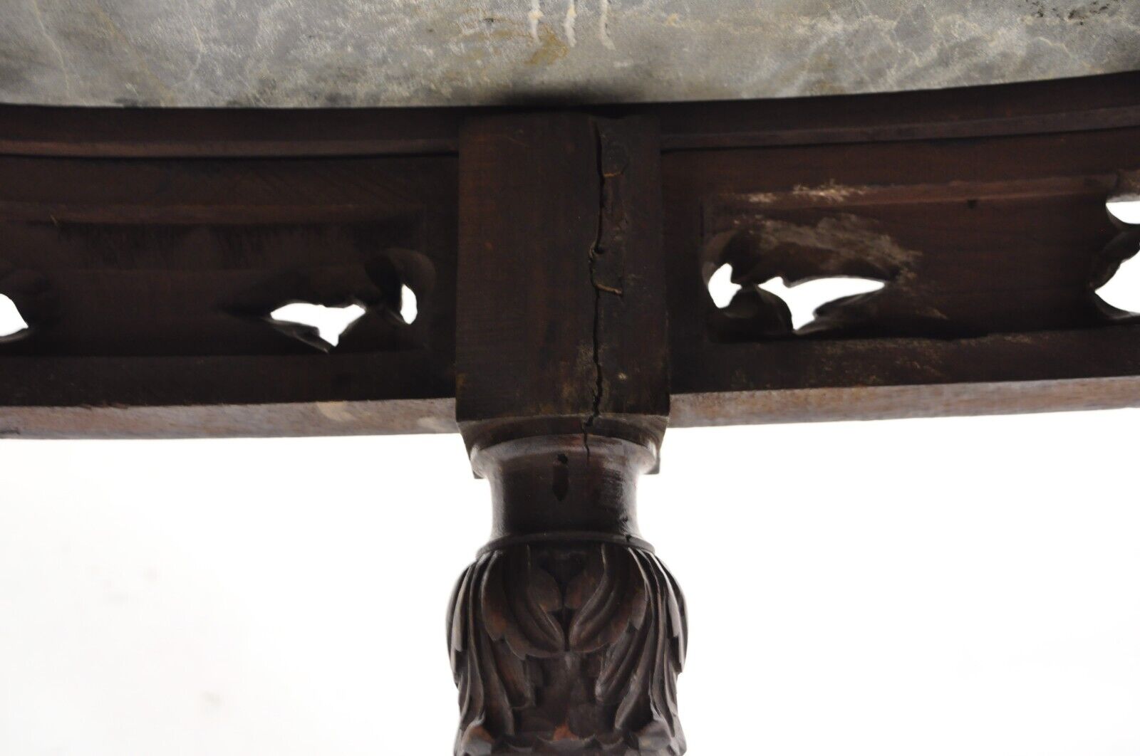 Antique French Louis XVI Carved Black Marble Top Demilune Console Hall Table