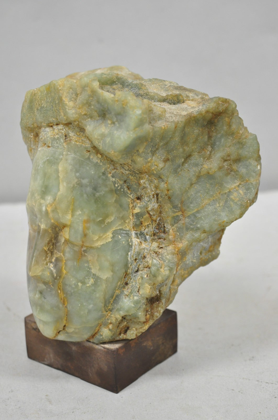 Vintage Chinese Carved Green Soapstone 8" Bust Head Small Figure Sculpture