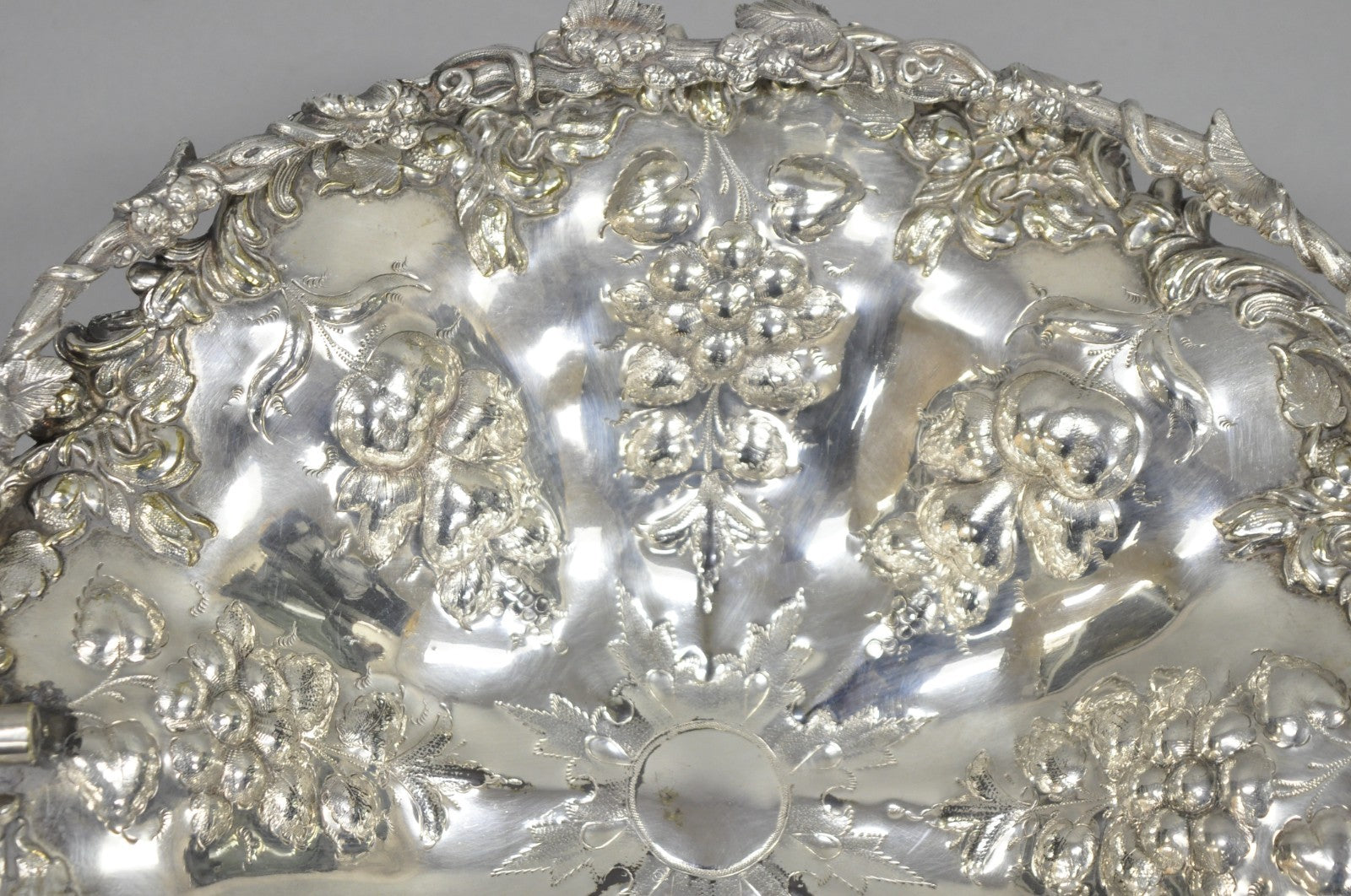 Antique Victorian Silver Plated Grapevine Repousse Dessert Basket Fruit Bowl