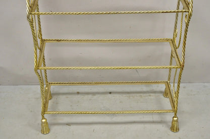 Italian Hollywood Regency Iron Rope Tassel Silver Gold 5 Tier Etagere Bookcase