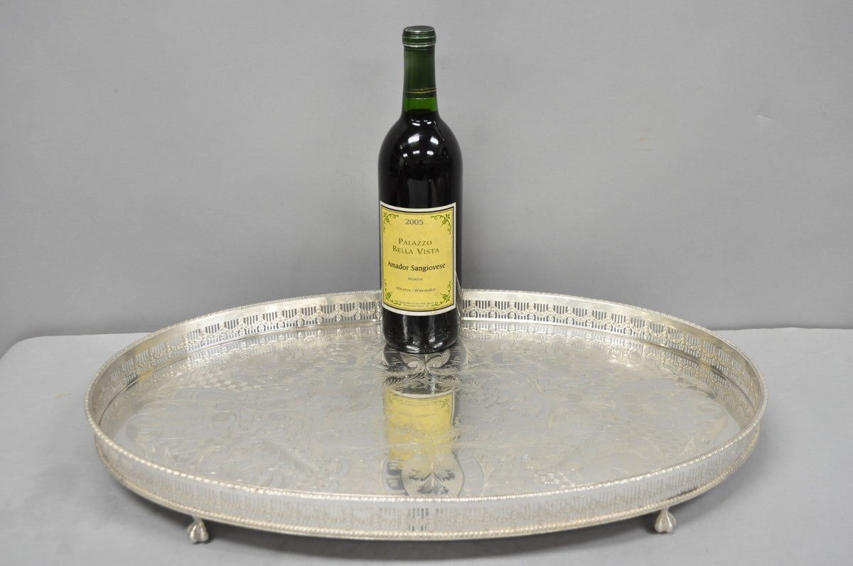 Vintage Viners of Sheffield Edwardian Silver Plated Raised Gallery Oval Tray