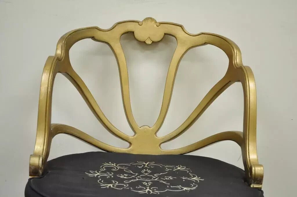 Vintage French Hollywood Regency Gold Shell Carved Boudoir Slipper Accent Chair