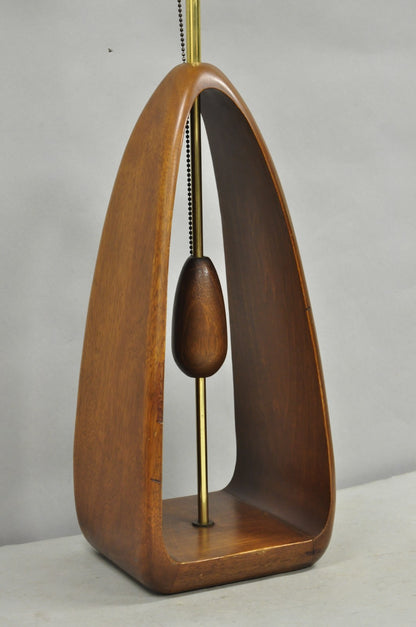 Vintage Modeline Mid Century Modern Sculpted Walnut Pull Chain Table Lamp