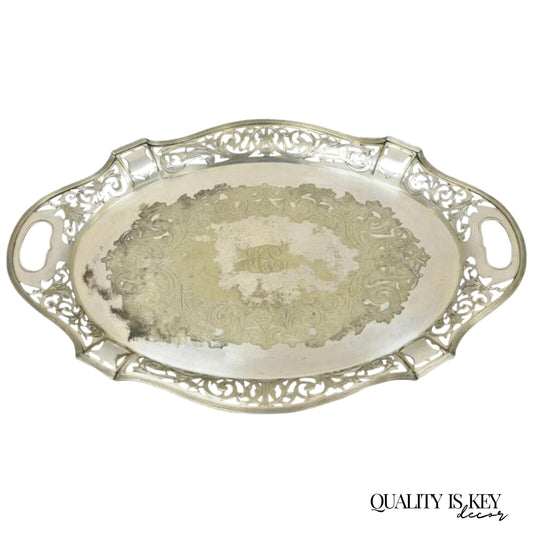 Antique D&H England Victorian Silver Plated Scalloped Serving Platter Bar Tray