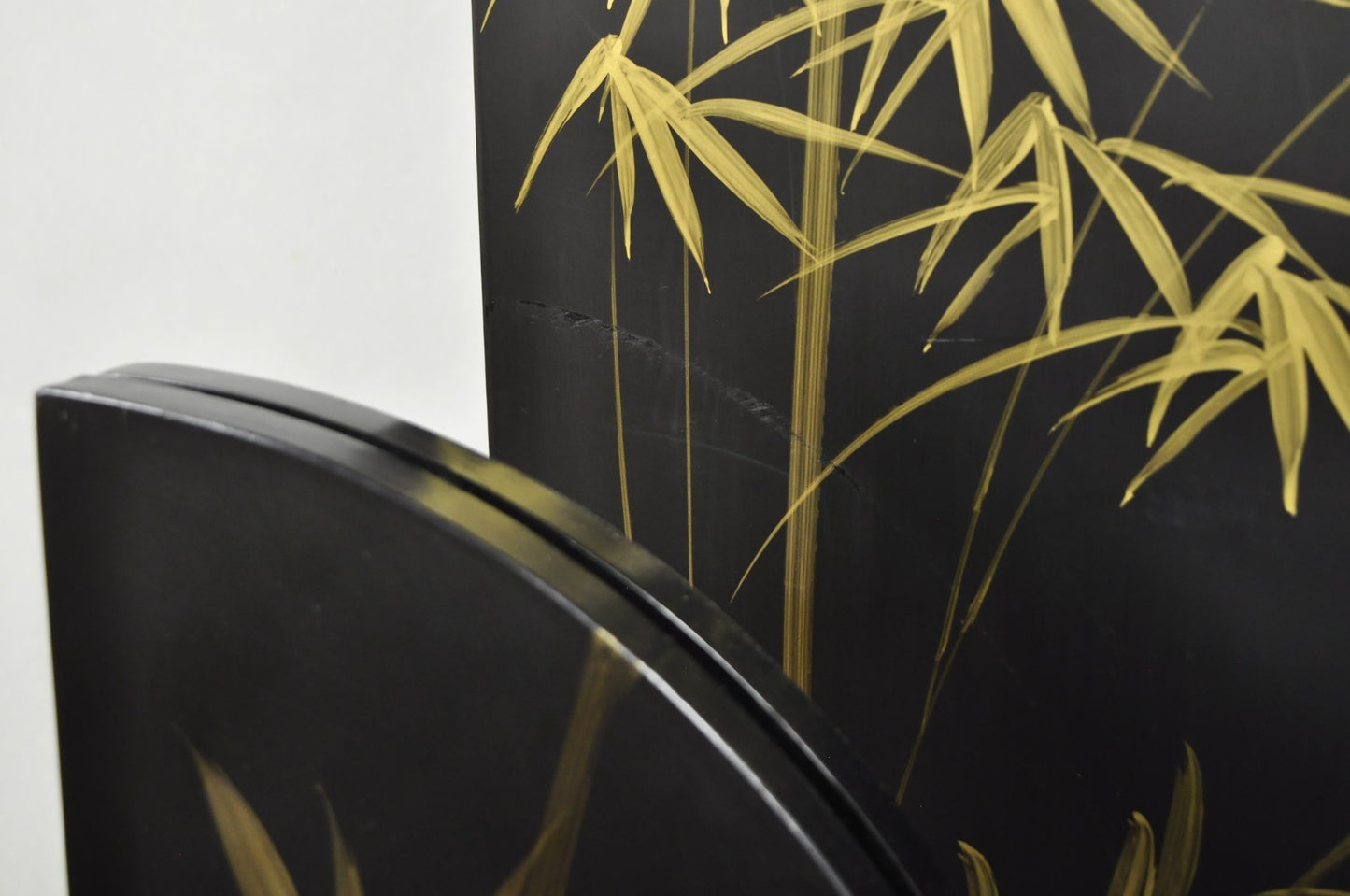 Decorator Chinoiserie Black Lacquer Oriental Painted 4 Panel Room Divider Screen