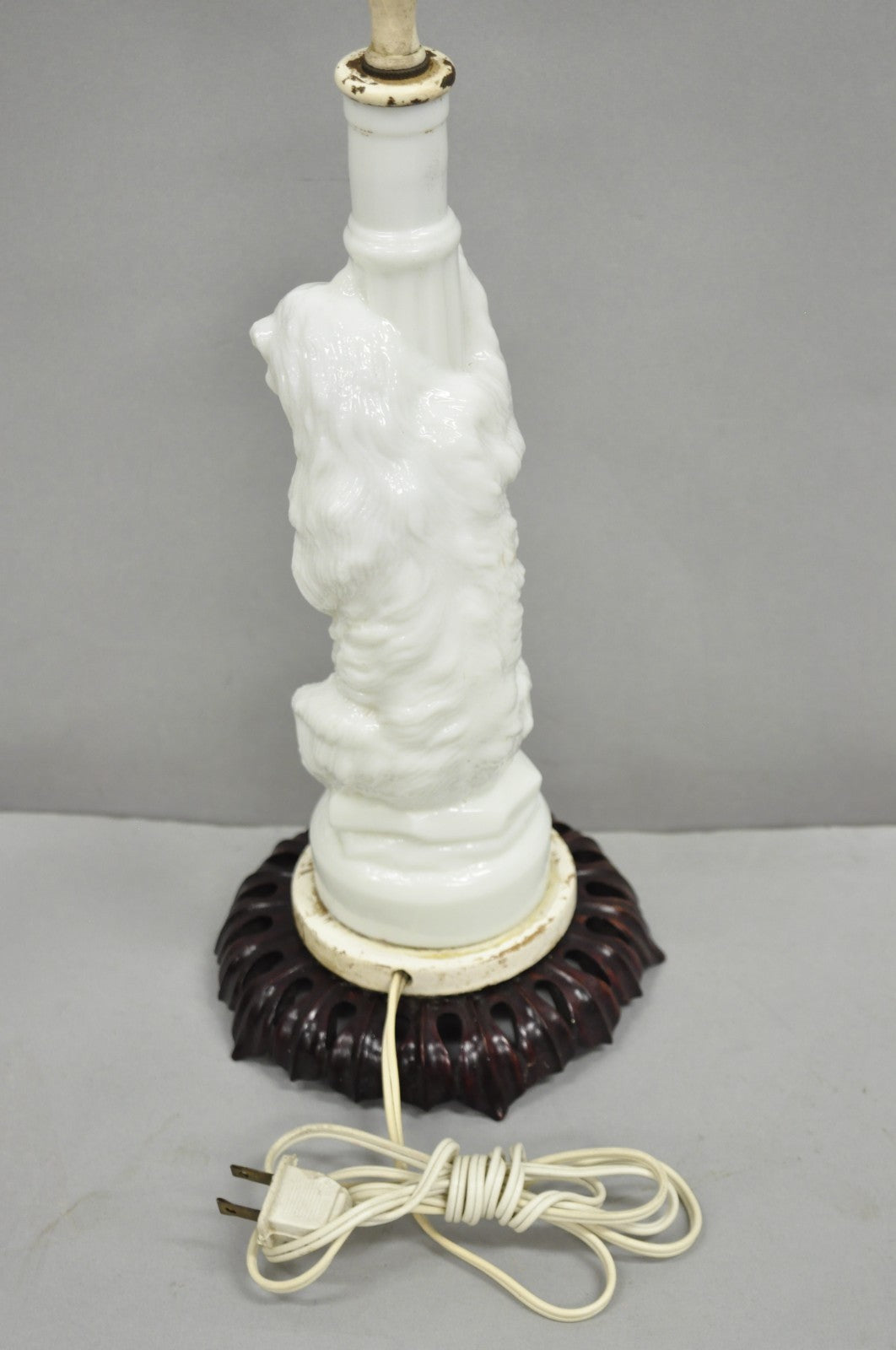 Antique White Polar Bear & Lamp Post Figural Glass Decanter Bottle Table Lamp