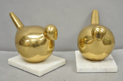 Modern Gold Marble Pheasant Quail Bird Dove Brass Modernist Sculpture - a Pair