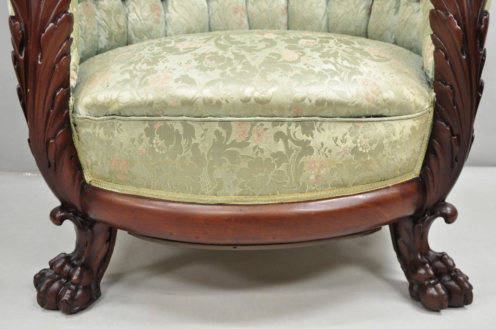 Antique Karpen Victorian Rococo Figural Maiden Carved Mahogany Parlor Club Chair