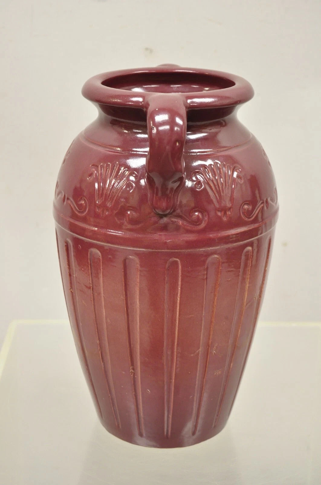 Antique R.R.P Co Roseville, OH Red Stoneware Twin Handle 14" Red Jug Vase Vessel