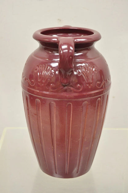 Antique R.R.P Co Roseville, OH Red Stoneware Twin Handle 14" Red Jug Vase Vessel