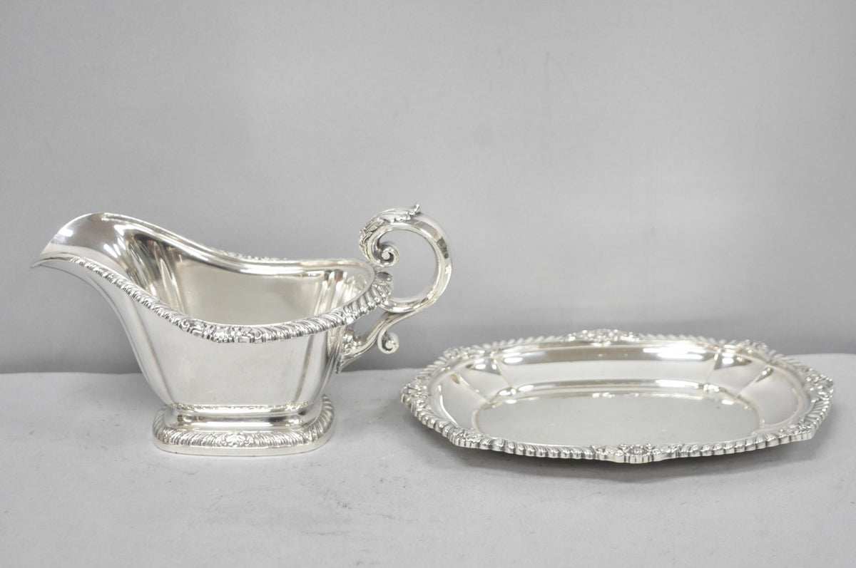 Vintage Gorham Y1130 Y1131 Victorian Silver Plated Gravy Sauce Boat & Underplate