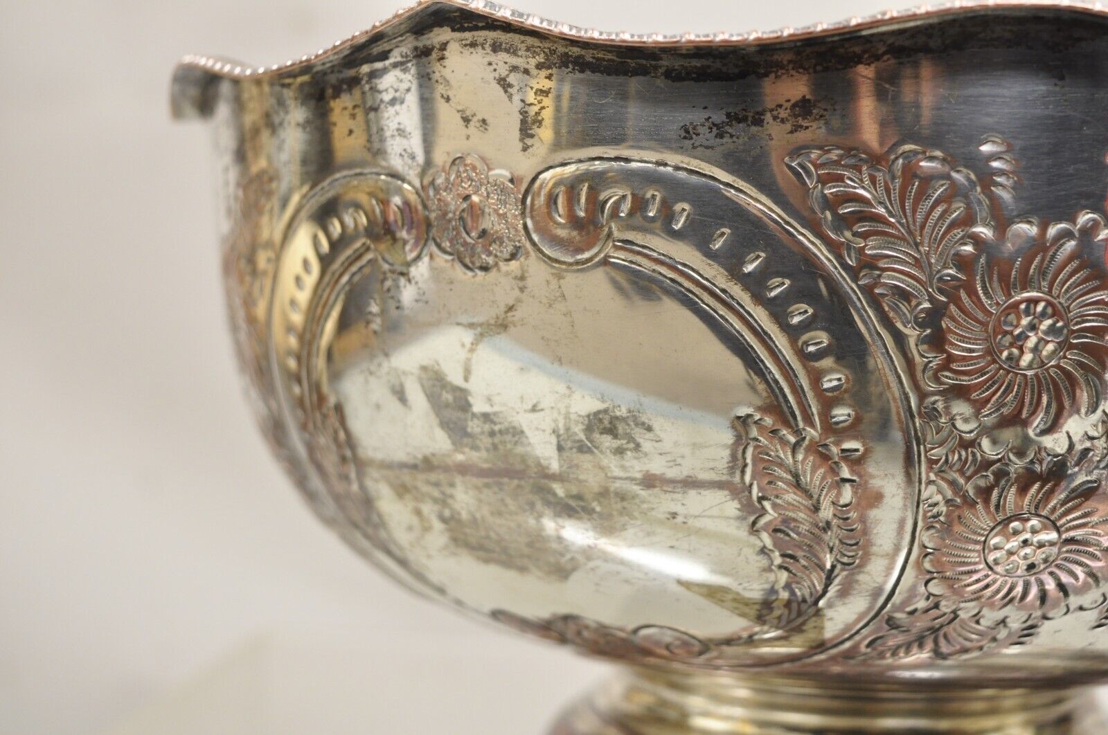 Antique English Regency Victorian Floral Repousse Lion Punch Bowl Ice Bucket
