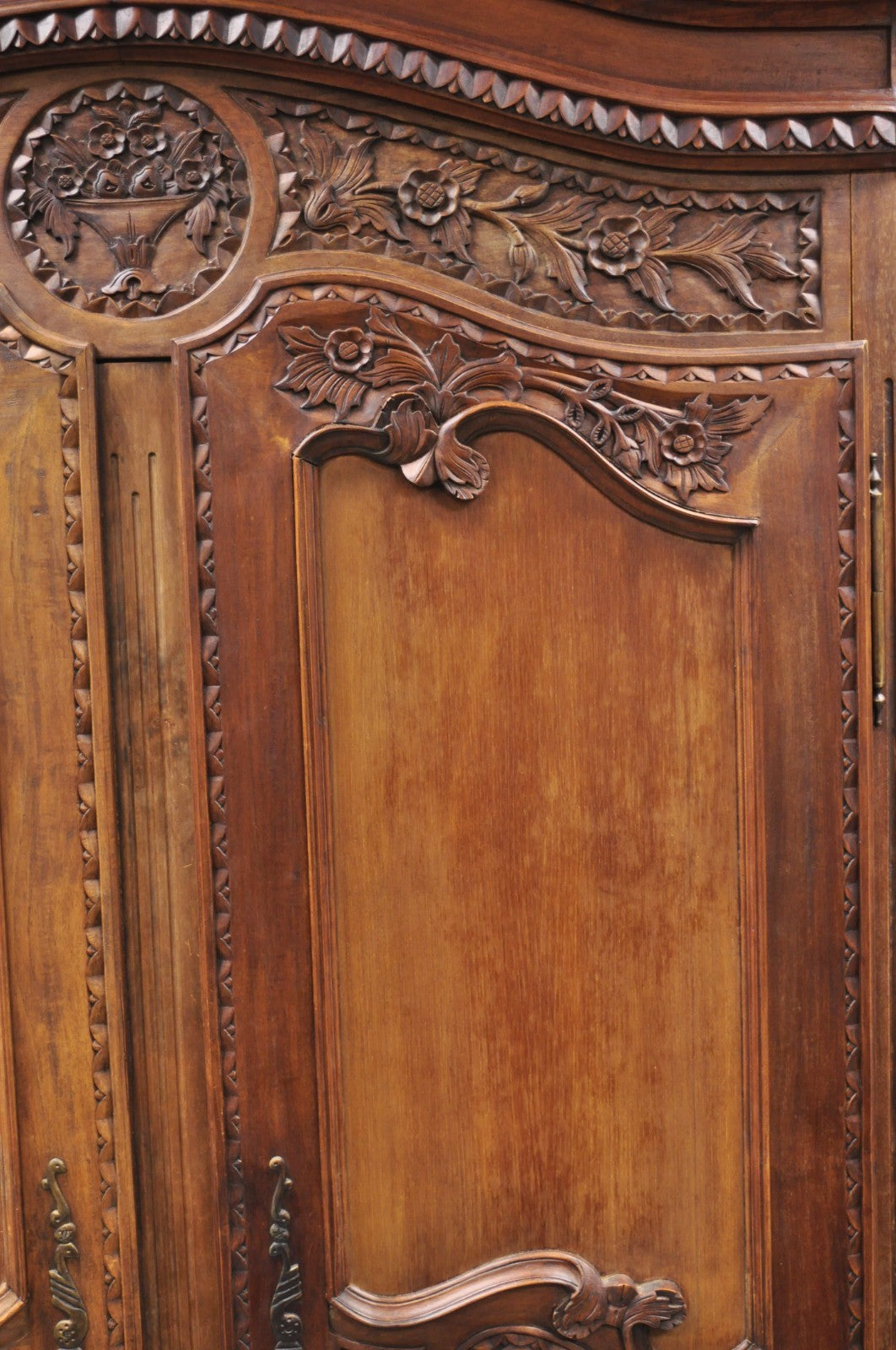 French Country Normandy France Carved Walnut Large Wardrobe Armoire Cabinet