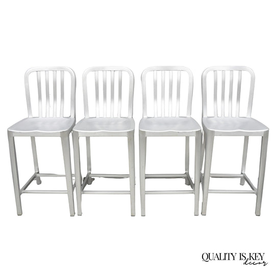Art Deco Navy Style Aluminum Metal 24" Counter Stool Barstool Chair - Set of 4