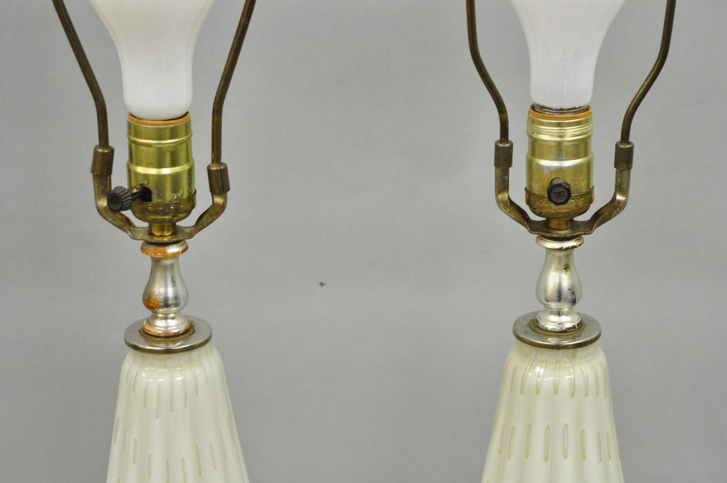 Vintage Mid Century Modern Italian Murano White Blown Glass Table Lamps - a Pair