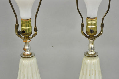 Vintage Mid Century Modern Italian Murano White Blown Glass Table Lamps - a Pair