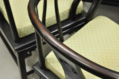 Vintage Oriental Ming Style Ebonized Horseshoe Lounge Chairs by Century (B) Pair