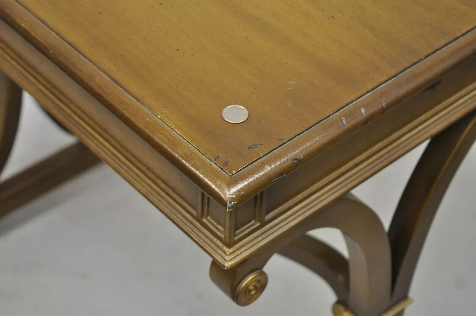 Vintage J. Zonon Regency Style X-Frame Mahogany Side Lamp Tables - a Pair