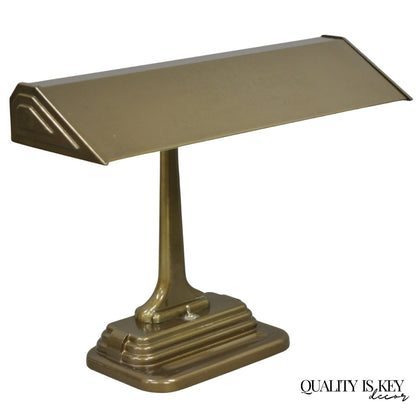Vintage Mid Century Modern Art Deco Metal Bronze Finish Bankers Table Desk Lamp