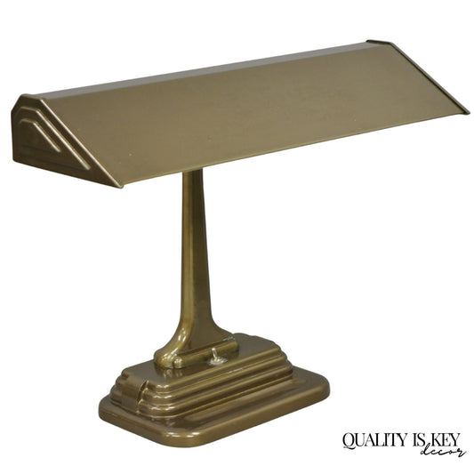 Vintage Mid Century Modern Art Deco Metal Bronze Finish Bankers Table Desk Lamp