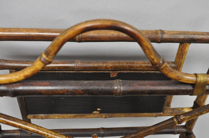 Antique English Victorian Bamboo Fretwork Canterbury Magazine Rack Stand