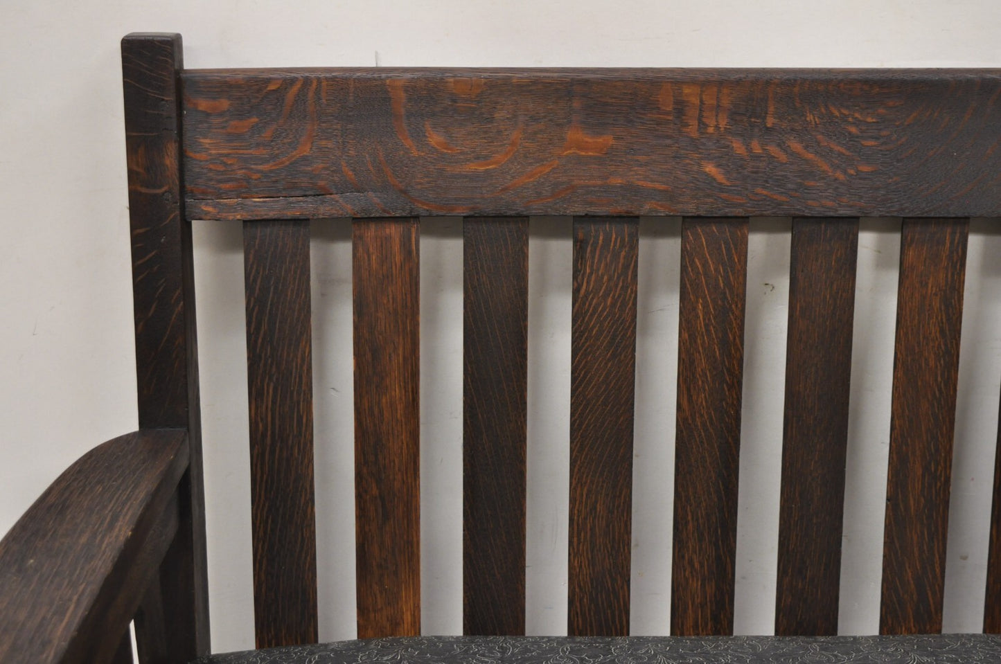 Antique Arts & Crafts Mission Oak Stickley Style 14 Slatted Bench Settee Sofa