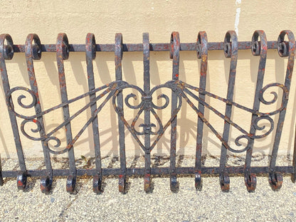 Antique Art Nouveau Black Wrought Iron Heart and Scroll 23x52 Garden Fence Gate