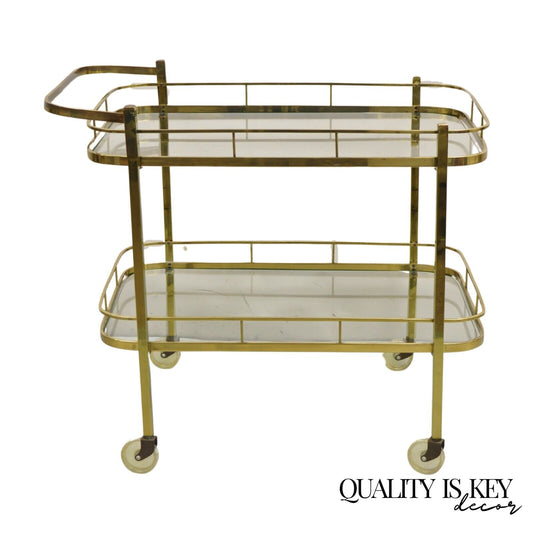 Vintage Mid Century Modern Brass Bar Tea Cart with Glass Shelves