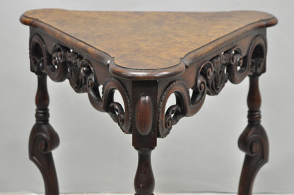Antique Burl Walnut William & Mary Jacobean Triangular Accent Side Table